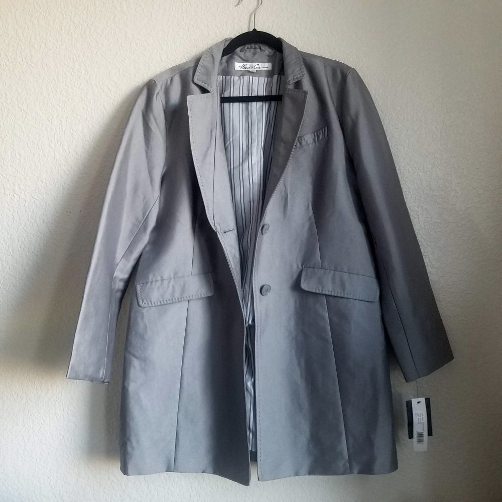 NWT Kenneth Cole Trench Coat Cotton Sateen Chrome
